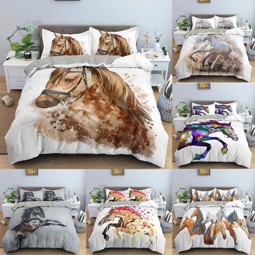 Horse Bedding Sets Double King Queen Size Duvet Blanket Cover 2/3 Pieces Bedclothes With Pillowcase