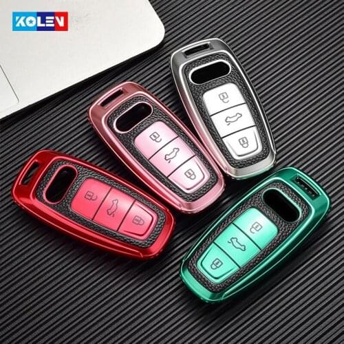 Leather + TPU Car Remote Key Full Cover Case Shell Fob For Audi A6 A8 A7 A4 C8 Q8 Q5 D5 E-Tron Car Smart Key Holder Accessories
