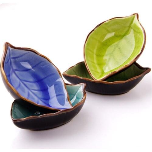 Kitchen Bowl kitchen Tool dish Creative ice crack glaze leaf ceramic seasoning soy sauce vinegar small plates