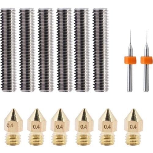 MEGA 1Kit 6pcs M6 30mm Throat With Tube 6pcs 0.4mm MK8 Brass Nozzles 2pcs 0.4mm Cleaning Needlel DIY Kit 3D Printer Parts