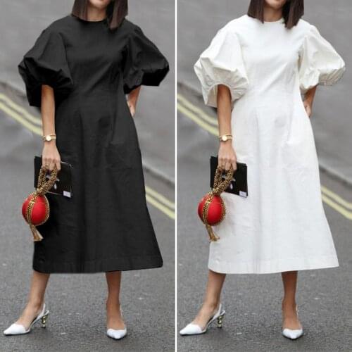 Summer Dress 2021 VONDA Women Casual O Neck Short Lantern Sleeve Long Dresses Bohemian Party Vestidos Femme Sundress