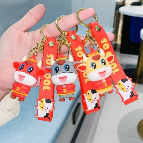 Fashion Cute Zodiac Ox Keychain Smiling Zodiac Ox Keychains Couple Jewelry Women Fashion Small Gift Key Chains Key Ring