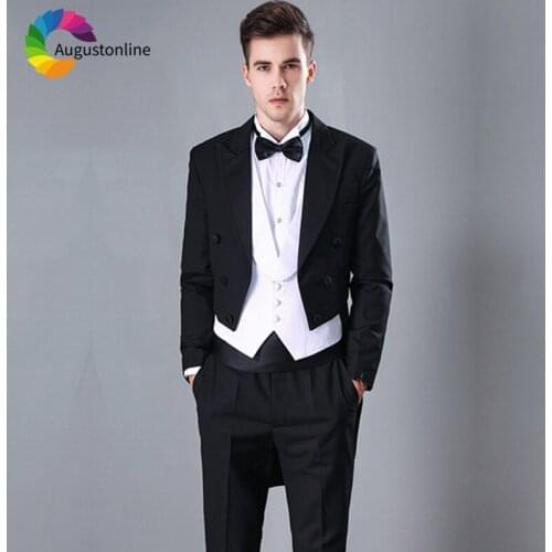 Men Suits For Wedding Black Tailcoat Bridegroom Groom Evening Party Custom Tuxedo Slim Fit Formal Best Man Prom Blazer Handsome