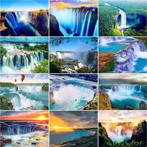 HUACAN Painting By Number Diy Frame Waterfall Scenery Drawing On Canvas Paint By Number For Adults Landscape Kits Wall Art