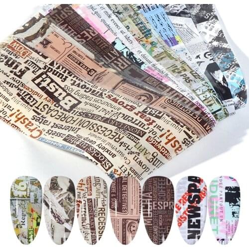10pcs Nail Foil Sticker Animal Print Vintage Newspaper Nail Art Transfer Sticker Leopard Sliders Sexy Starry Paper Decor