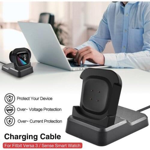 Desktop Dock Station Charger Adapter Base Holder USB Charging Cable Cord Stand For Fitbit Versa 3 Fitbit Sense Smartwatch