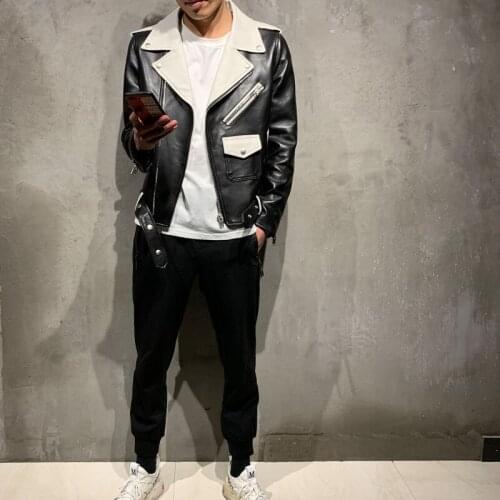 Genuine mens real male leather jacket