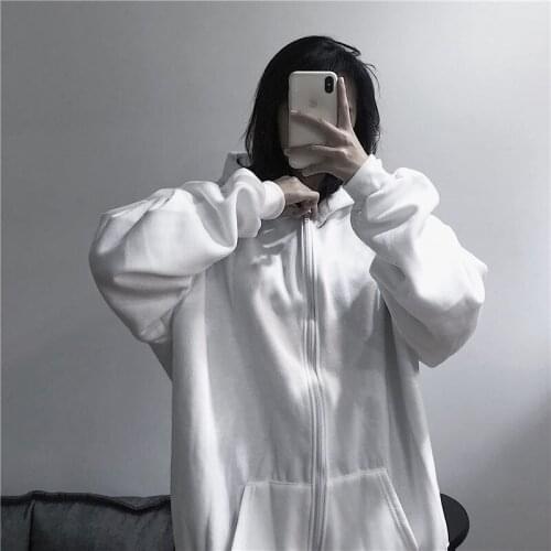 Harajuku new autumn and winter coat and velvet womens Korean style loose student hooded cardigan trend y2k tops E-girl vintage