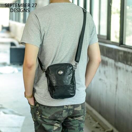 New Fashion Men Small Satchels Genuine Leather Luxury Handmade Casual Storage Cell Phone Pack Youth Mini Messenger Crossbody Bag
