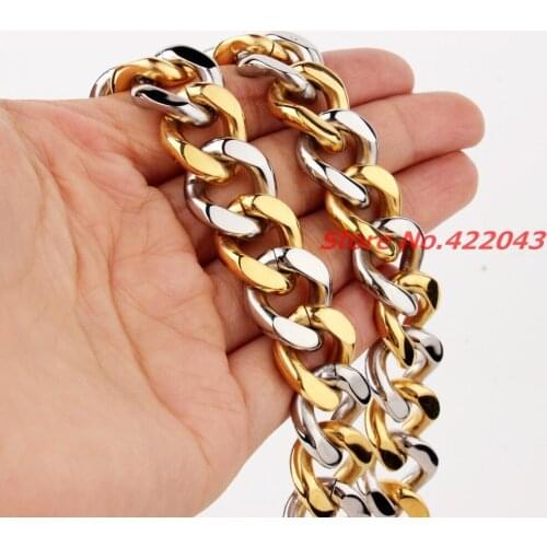 Charming Design 12/15mm Mens Women Chain Stainless Steel Silver Gold color Curb Cuban Link Chain Necklace 7-40" Jewelry