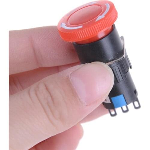 16mm Red Mushroom Emergency Stop E-stop Switch 3 Pins NO+NC DC 30V 5A AC 250V 3A Emergency Stop Push Button Switch