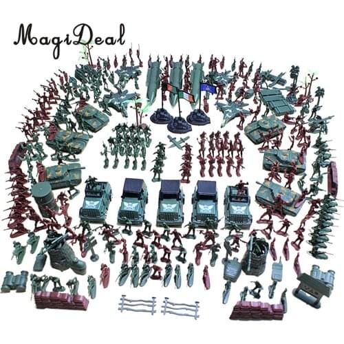 Plastic Army Men 4cm Soldier Action Figures with Scaled Tank Jet Vehicles Sand Scene Model Toy for Kids Boys - 307 Pieces
