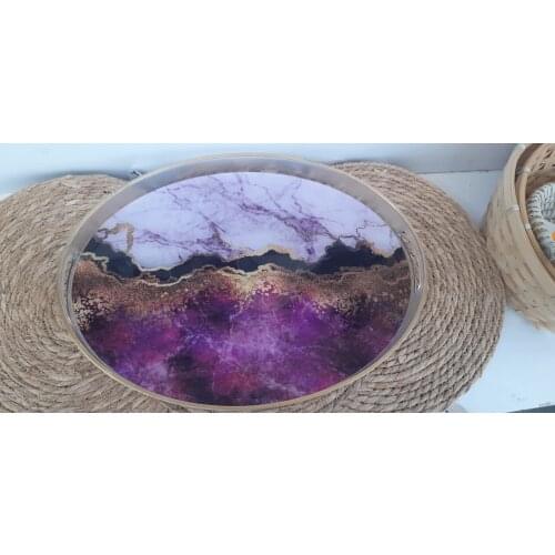 Tray Plastic In-Glass Coated Coffee Tea İkramında Use Six Velvet Fabric Lining