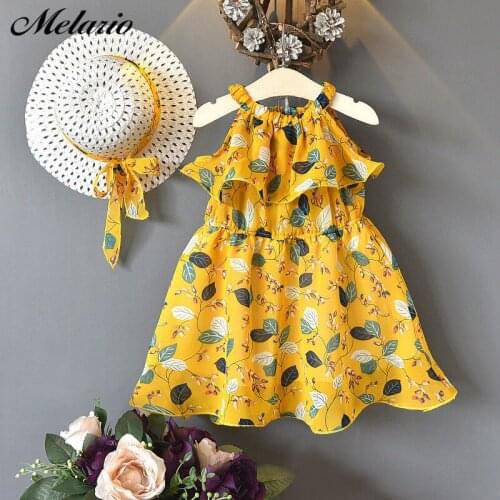 Melario Summer Girls Dress Bohemian Style Brand Girls Dress Girls Floral Lace Dress with A Hat Splicing Sundress Clothes Dress