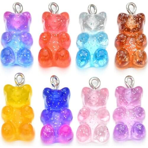 20pcs Mix Bear Charms Resin Cabochons Glitter Gummy Candy Transparent Color Necklace Keychain Pendant DIY Making Accessories Top