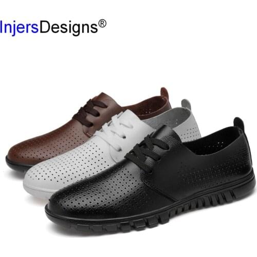 New Arrival Casual Men Shoes Lace-Up Hollow Out Breathable Leather Shoes Fashion Soft Comfortable Business Shoes Plus Size 36-48