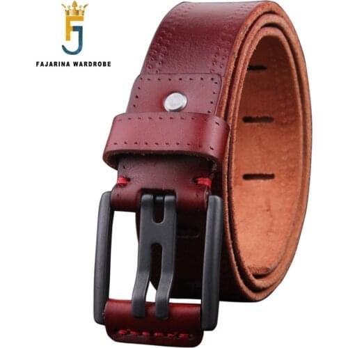 FAJARINA Quality Pure Cowhide Real Genuine Mens Retro Belt Men Clasp Buckle Belts for Men Leather 38mm Width Casual N17FJ171