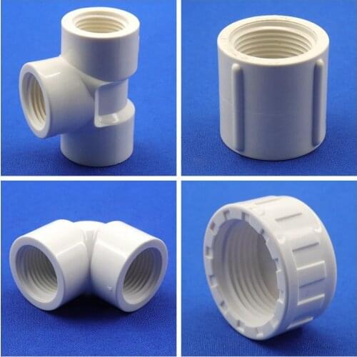 2pc PT Thread PVC Connectors 20mm,25mm,32mm PVC Pipe Female Thread Direct Elbow Tee Connectors Water Tube Joint Adapter