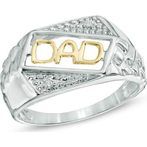 Luxury Gorgeous Men Jewelry "DAD" Rings for Wedding Engagement Party Set Gifts 2 Tone Gold Color Size 7 8 9 10 11 12 13