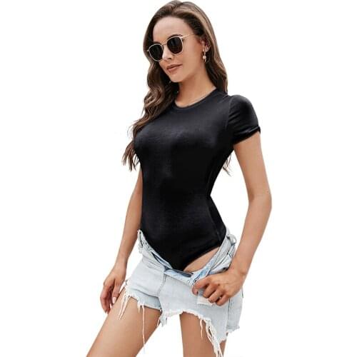 Sexy Bodycon White Short Sleeve Bodysuit for Women Cute Ladies Plus Size O Neck Summer Basic Top Black Bodysuits