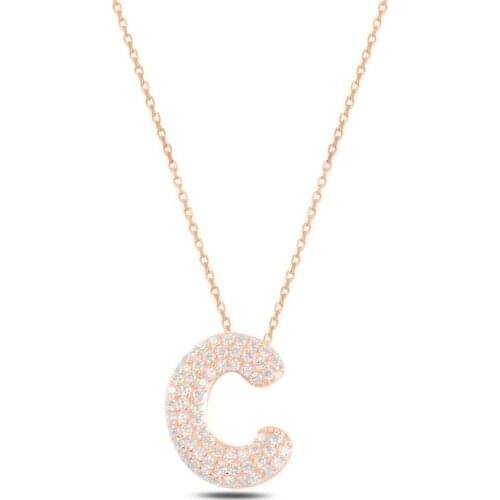 Silver 925 Set-C-Letter Zircon Stone Ghost Pendant