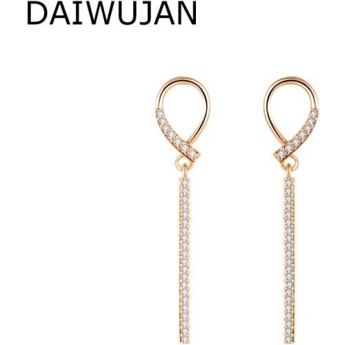 DAIWUJAN Luxury Crystal 925 Sterling Silver Drop Earrings Rose Gold Water Drop Long Pendant Earrings for Women Fashion Jewelry