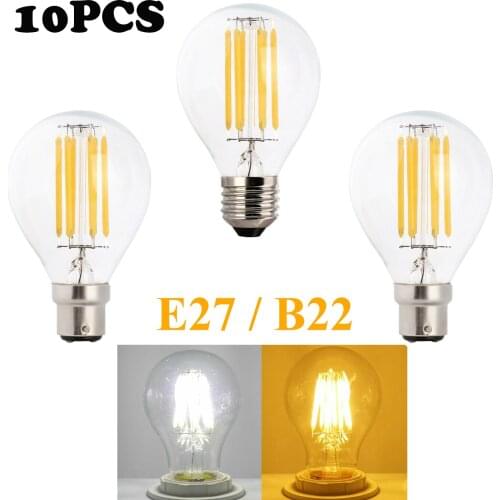 10Pcs E27 B22 Vintage LED Filament Candle Light Retro Edison Globe Bulb 2W - 8W A60 Screw Bayonet Base 220V Cool Warm White Lamp