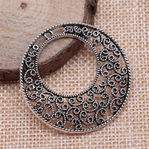 WYSIWYG 2pcs 41x41mm Filigree Round Earrings Pendant Charms 2 Colors For Earring Making