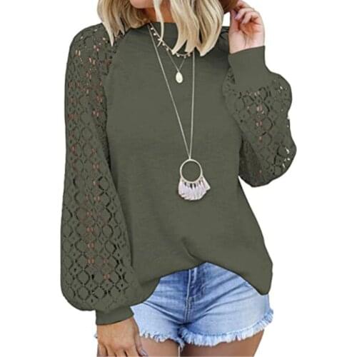 New Autumn Women T-shirt Large Size Solid Color Black O-neck Patchwork Lace Long Sleeve Loose Womens Fall Clothing 2021 T-shirts