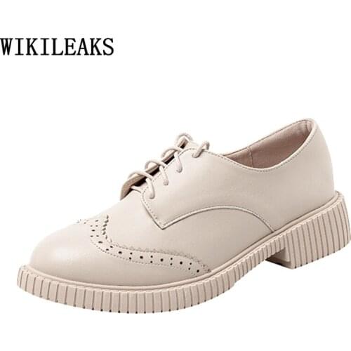 Brogues Leather Casual Shoes 2021 Fashion Women Platform Shoes Chunky Heels Oxford Shoes for Women Zapatos Casuales De Mujer