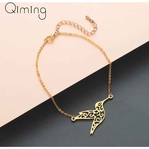Animal Hummingbird Swallow Bracelet Geometric Origami Flying Bird Chain Bangles for Women Girls Jewelry Birthday Gift