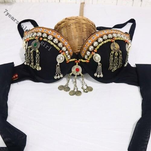 7Years Old Lil Girl Black Tribal Bra Fusion Sexy ATS Belly Dance B01