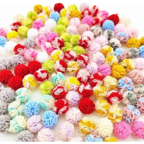 100Pcs/Lot 15mm Colorful Elastic Mesh Flower Ball for Sewing on Scarf Shoes Hats Fur DIY Headwear Hair Clip Bow Accessories