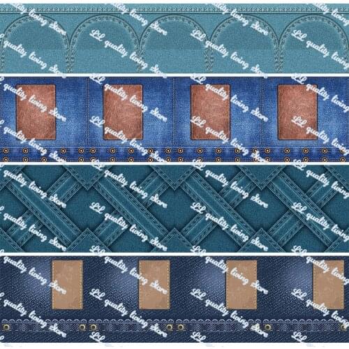 16-75MM Denim Pattern Printed Grosgrain Ribbon 50 Yards/Roll Tape Clothing Bakery Gift Wrapping Accessory Hairbow Head