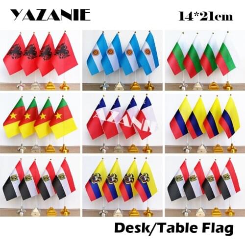 YAZANIE 14*21cm 4PCS Albania Argentina Bulgaria Colombia National Table Flag Cameroon Chile Egypt Ecuador Countries Desk Flags