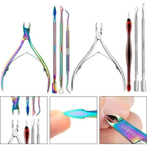 4Pcs/Set Stainless Steel Nail Cuticle Nipper Spoon Cuticle Pusher Sliver Nipper Clipper Manicure Plier Cutter Nail Tools FY05-10