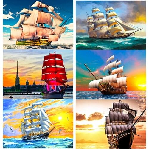 New 5D DIY Diamond Painting Sea View Cross Stitch Sailboat Diamond Embroidery Full Square Round Drill Home Decor Manual Art Gift