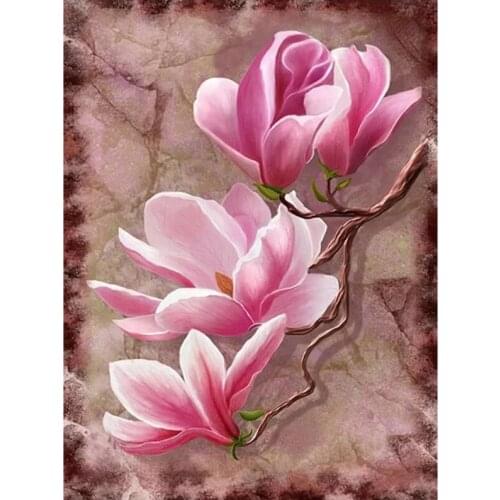 Diamond painting pink Magnolia flowers,full square round diamond embroidery full display mosaic cross stitch set YG2489