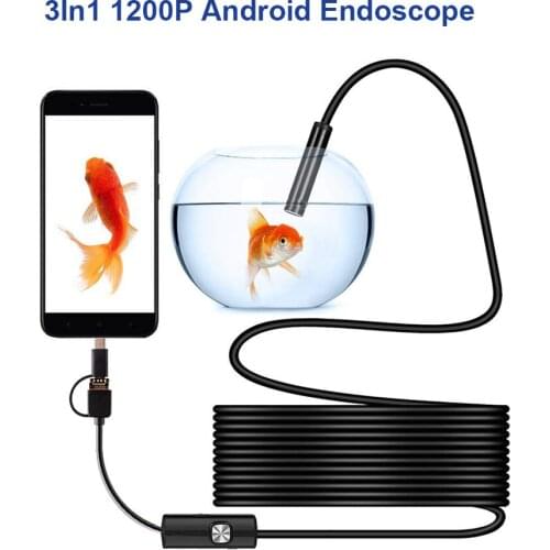 Android 8MM Micro USB Type-c USB 3in1 Computer Endoscope IP68 1200P Borescope Tube Waterproof USB Inspection Mini Video Camera