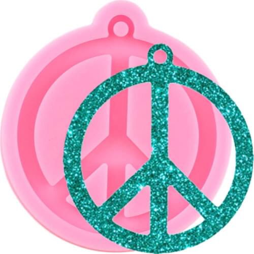 Shiny Peace Sign Keychains Mould Earrings Resin Epoxy Silicone Mold For Jewelry Necklace Pendant Polymer Clay Moulds