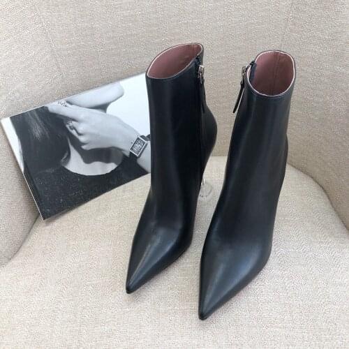 Casual Designer Women Boots White Genuine Leather Stretch Thin Pointy Toe High Heels Chelsea Boots 10cm Booties