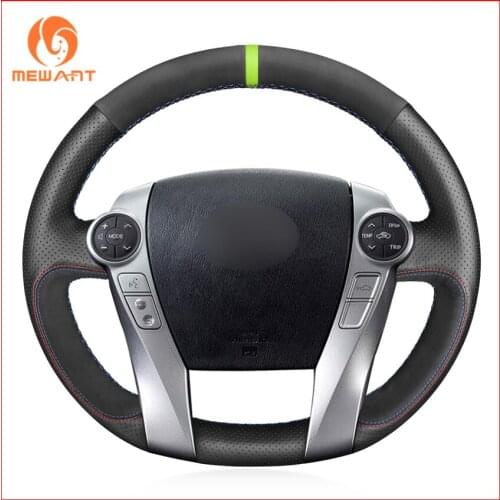 Mewant Black Genuine Leather Suede Steering Wheel Cover for Toyota Prius 30(XW30) 2009-2015 Prius C(US)2012-2017 Prius V(US)