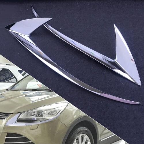 CITALL 2Pcs ABS Chrome Front Plated Headlight Cover Head Light Lamp Eyelid Eyebrow Trim for Ford Escape Kuga 2013 2014 2015 2016