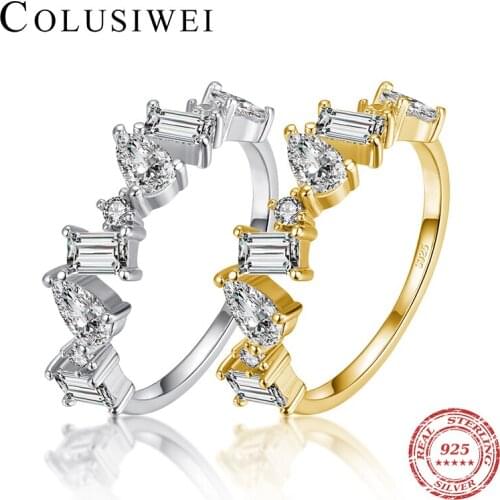 COLUSIWE Fashion 925 Sterling Silver Geometric Cut Rectangle with Water Drop Luxury Wedding Finger Ring for Women Jewelry Bijoux