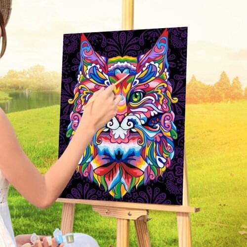 Colored Wolf DIY Painting By Numbers Set Acrylic Paints 50*70 Oil Painting Loft Wall Picture For Children Wall Handicraft