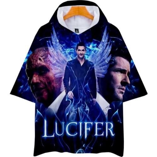 Lucifer Morningstar 3D Print Hooded T Shirt Men Women Casual Fashion Hip Hop Short Sleeve Streetwear Angel Devil Tees Tops