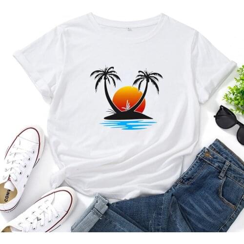 Sunset Graphic Tee Women Fashion Aesthetic Casual Tshirt for Women Cartoon Pattern Printing T Shirt Women O Collar Tee Shirt Top