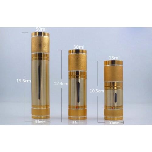 12 x 15ml 30ml 50ml Gold Bottle Airless Vacuum Pump Travel Empty for Refillable Container Cosmetic Cream Lotion Serum Liquid
