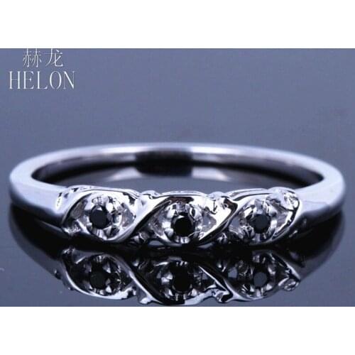 HELON Solid 10K White Gold Round Genuine Black Diamond Engagement Wedding Ring Anniversary Band For Women Trendy Fine Jewelry