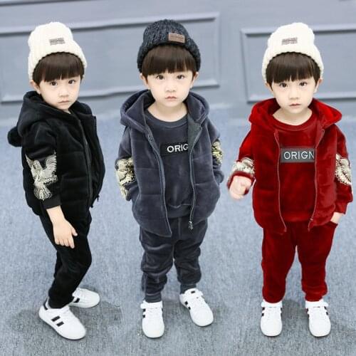 Boys Autumn Sports Hoodies 3 PCS Set (Hooded Vest + Hoodie+ Long Pant) Fashion Animal Pattern Winter Thicken Warm Hoodies Suit